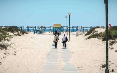 Boardwalk path through the dunes on Ilha de Tavira