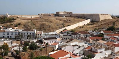 Castro Marim fortress overlooking the whitewashed town and surrounding landscape