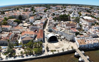 Tavira's old town with distinctive four-sided terracotta rooftops and whitewashed houses